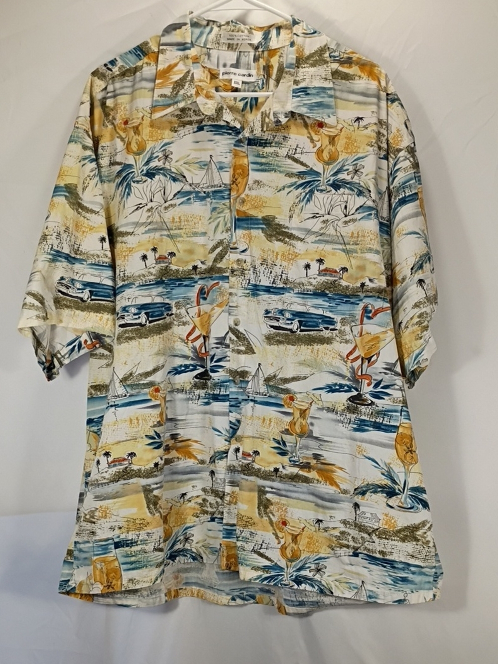 Vintage Pierre Cardin Casual Hawaiian Print Button-Down Shirt Cotton Size XXL